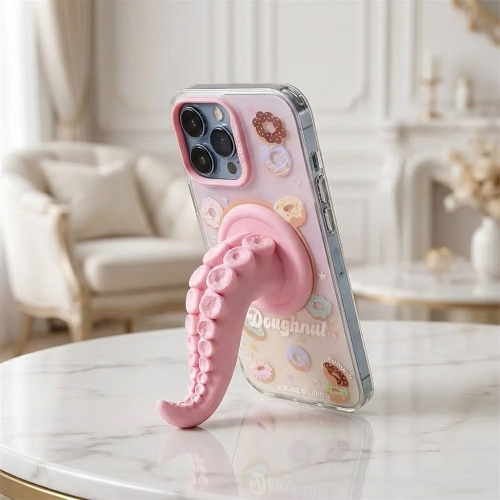 Close-up detail of the magnetic octopus phone grip
