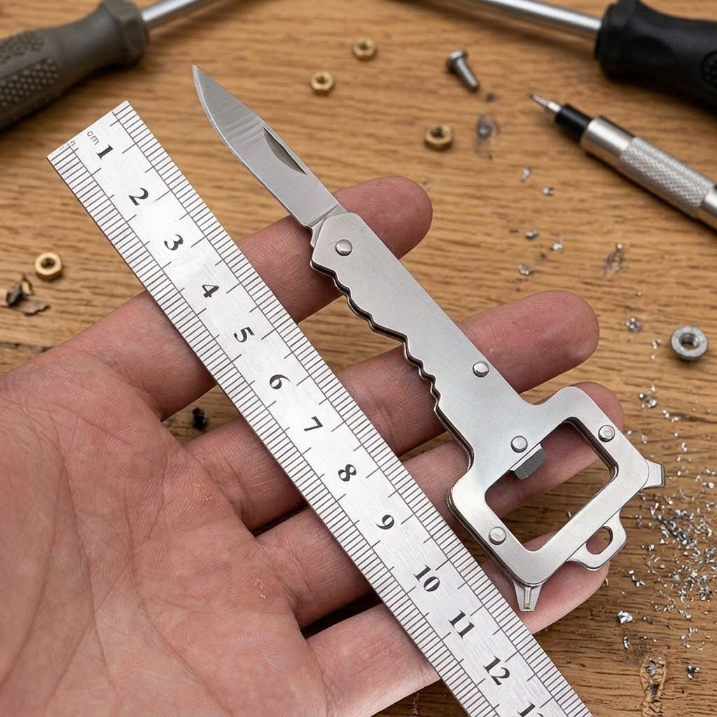 A unique gift idea, the Blade Clip multi-tool shown in hand