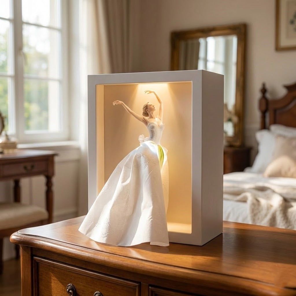 Ballet Girl tissue box as a cozy bedside lamp and organizer