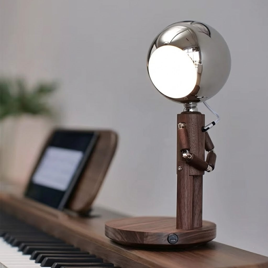 Unique Lunar Robot Astronaut Wooden Table Lamp gift idea