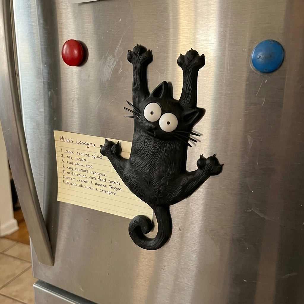 Detailed view of the cat magnet's climbing paws and face