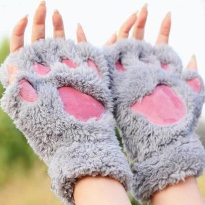 Ladies Winter Fingerless Bear Paw Gloves - Cute and functional fingerless gloves in a bear paw design.